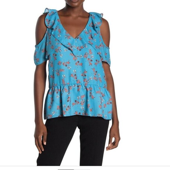 Parker Tops - Parker Womens S Blue Dedra Floral Cold-Shoulder Top In Prairie NWT